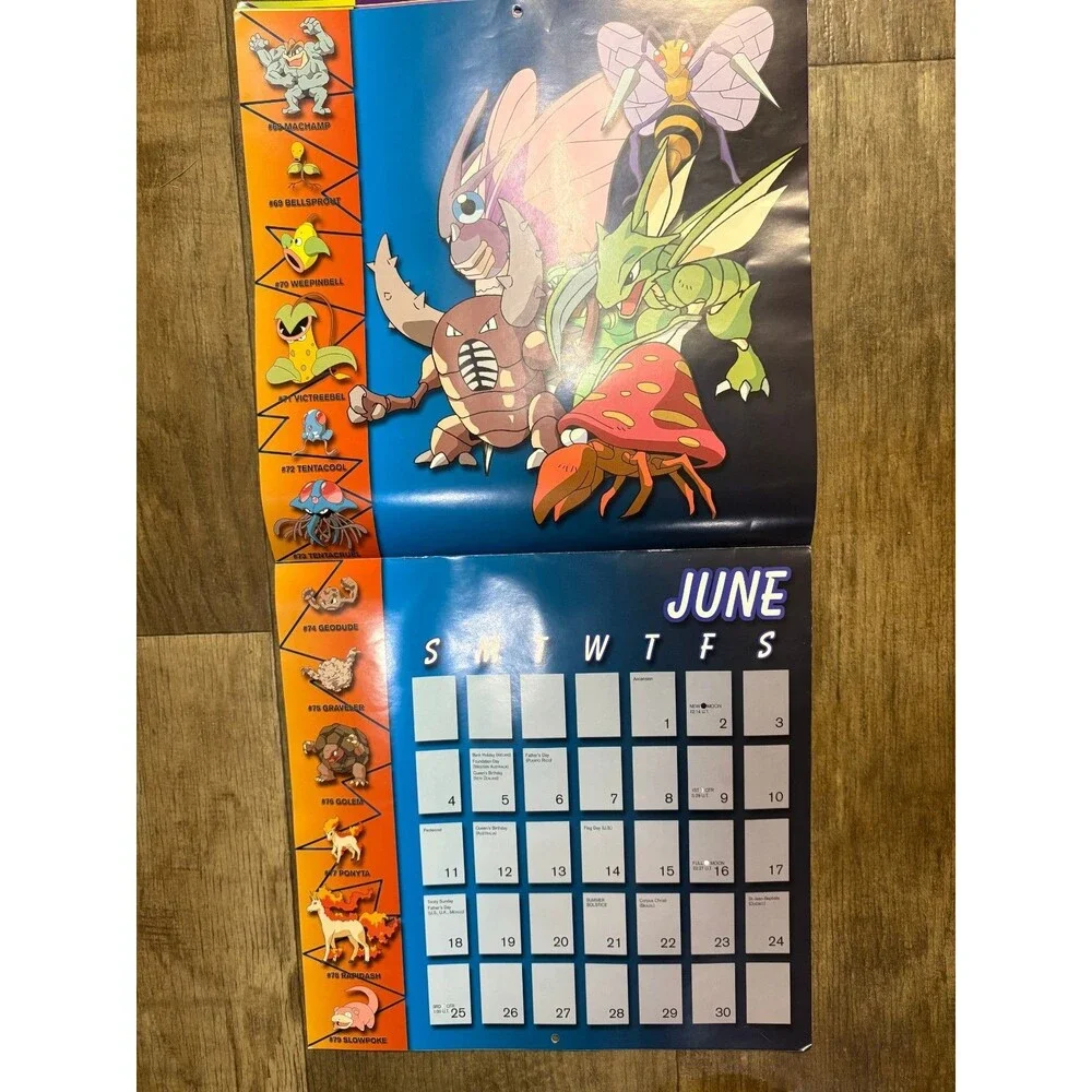 Vintage Pokemon Calendar 2000 Wall Calendar y2K 18 Month Shows all 150 pokemon